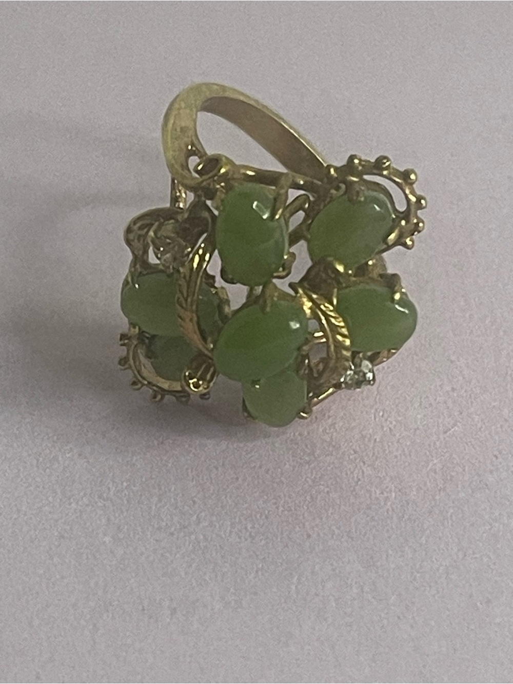 Gold-Tone Ring with Green Cabochon Flower Accents